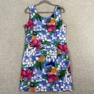 Xtreme Island Design Hawaii Dress Size L Blue Pineapple Floral Tropical Resort